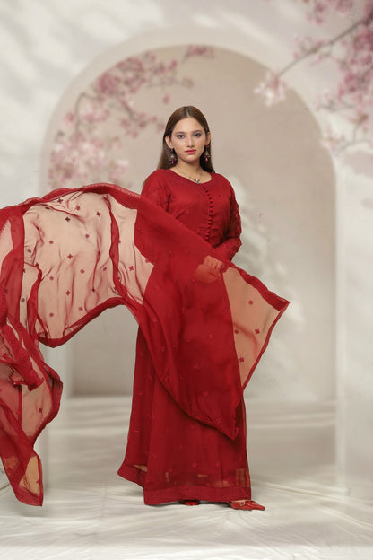 LL-105(3PC Stitched Chiffon Maxi Embroidered)