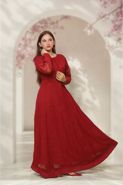 LL-105(3PC Stitched Chiffon Maxi Embroidered)