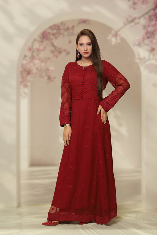 LL-105(3PC Stitched Chiffon Maxi Embroidered)